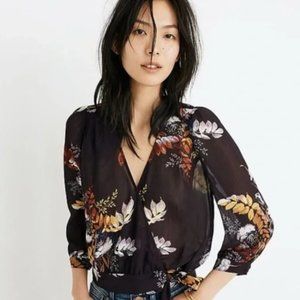 Madewell Dark Purple Floral Cropped Wrap Top in Blooming Oasis